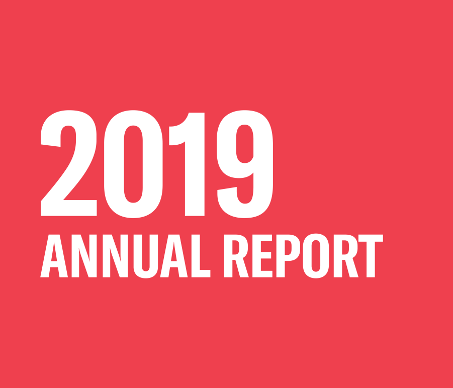 Red background with white text reading "2019 annual report"